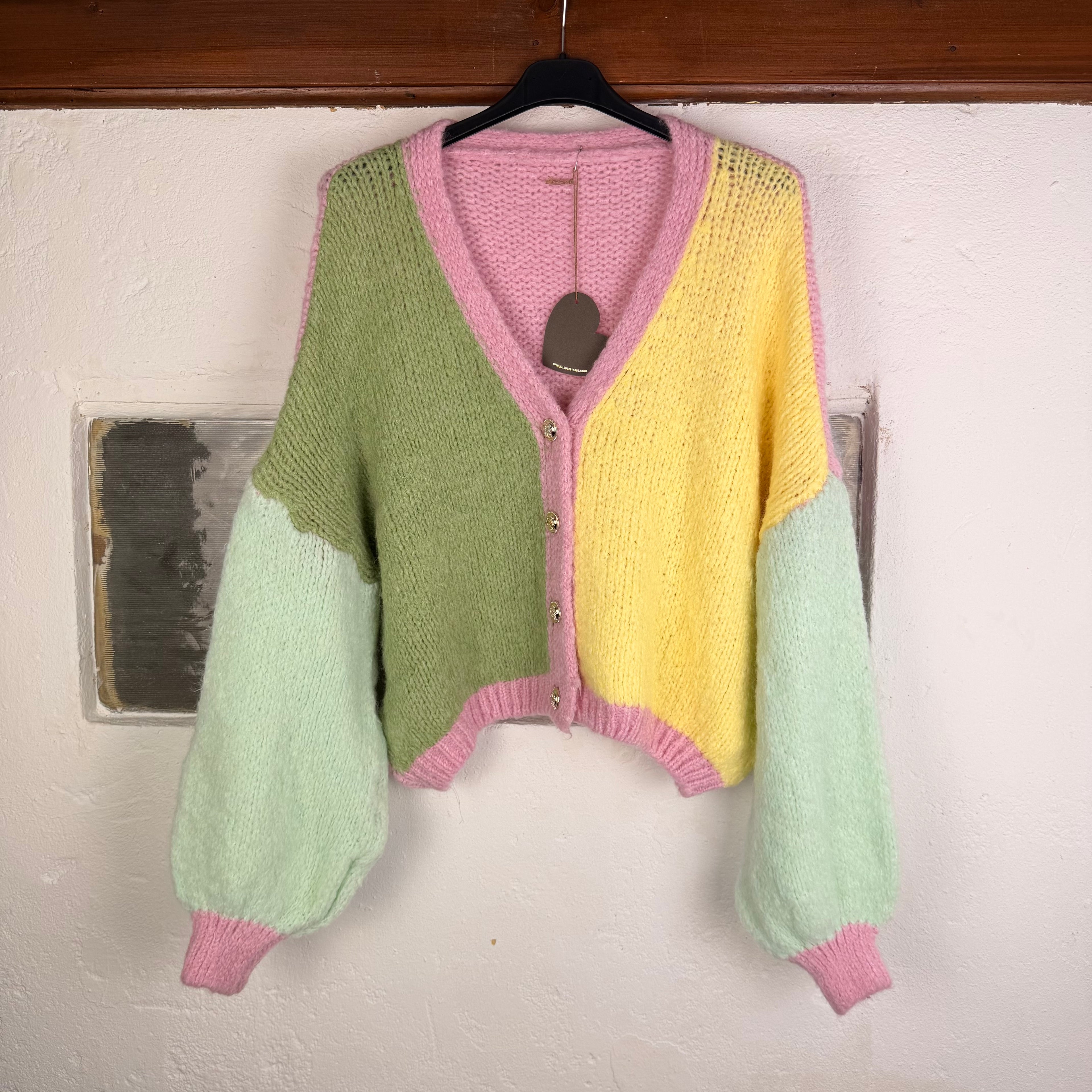 Colorblock Strickjacke Pastell – Statement Cardigan