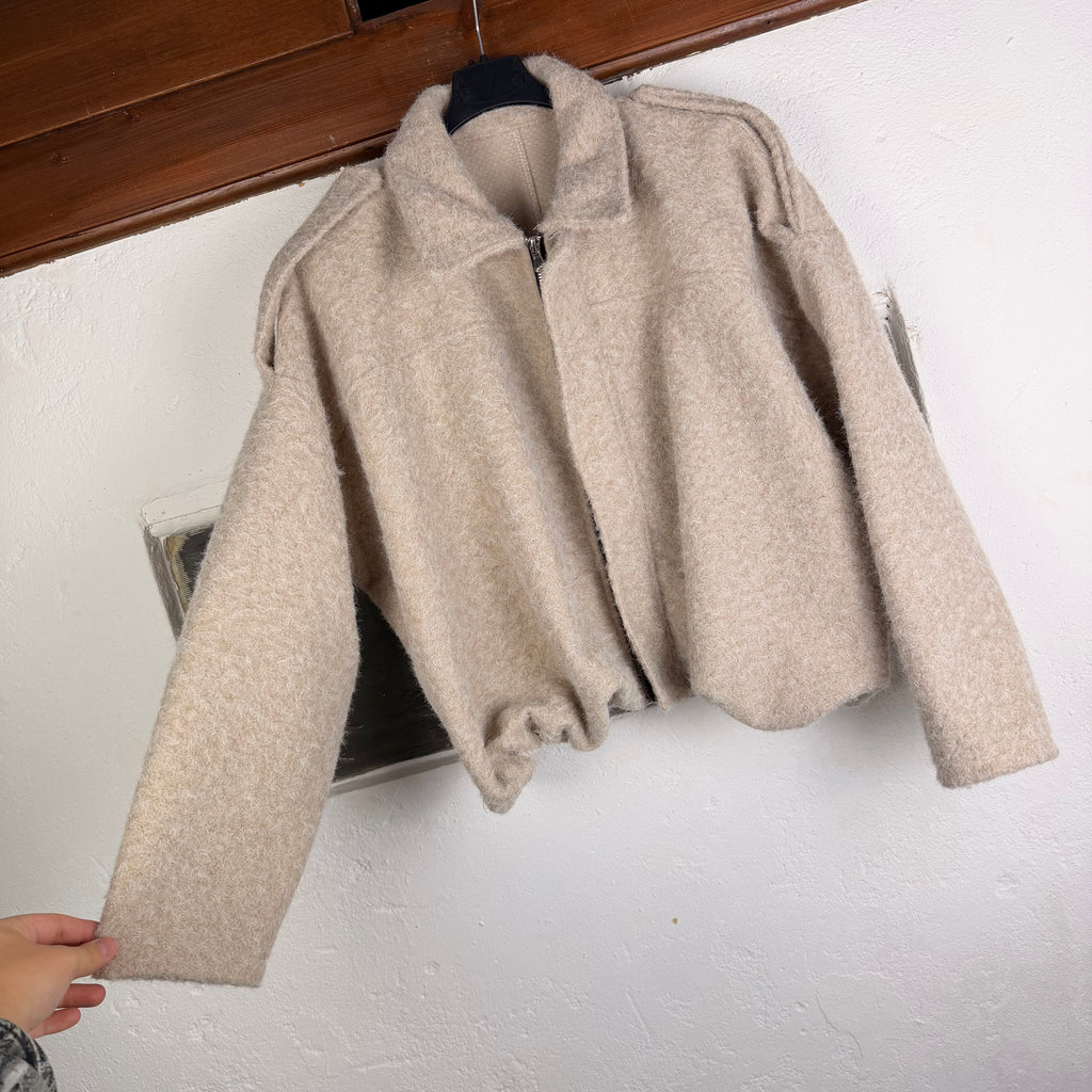 Cropped Teddy-Jacke in Beige