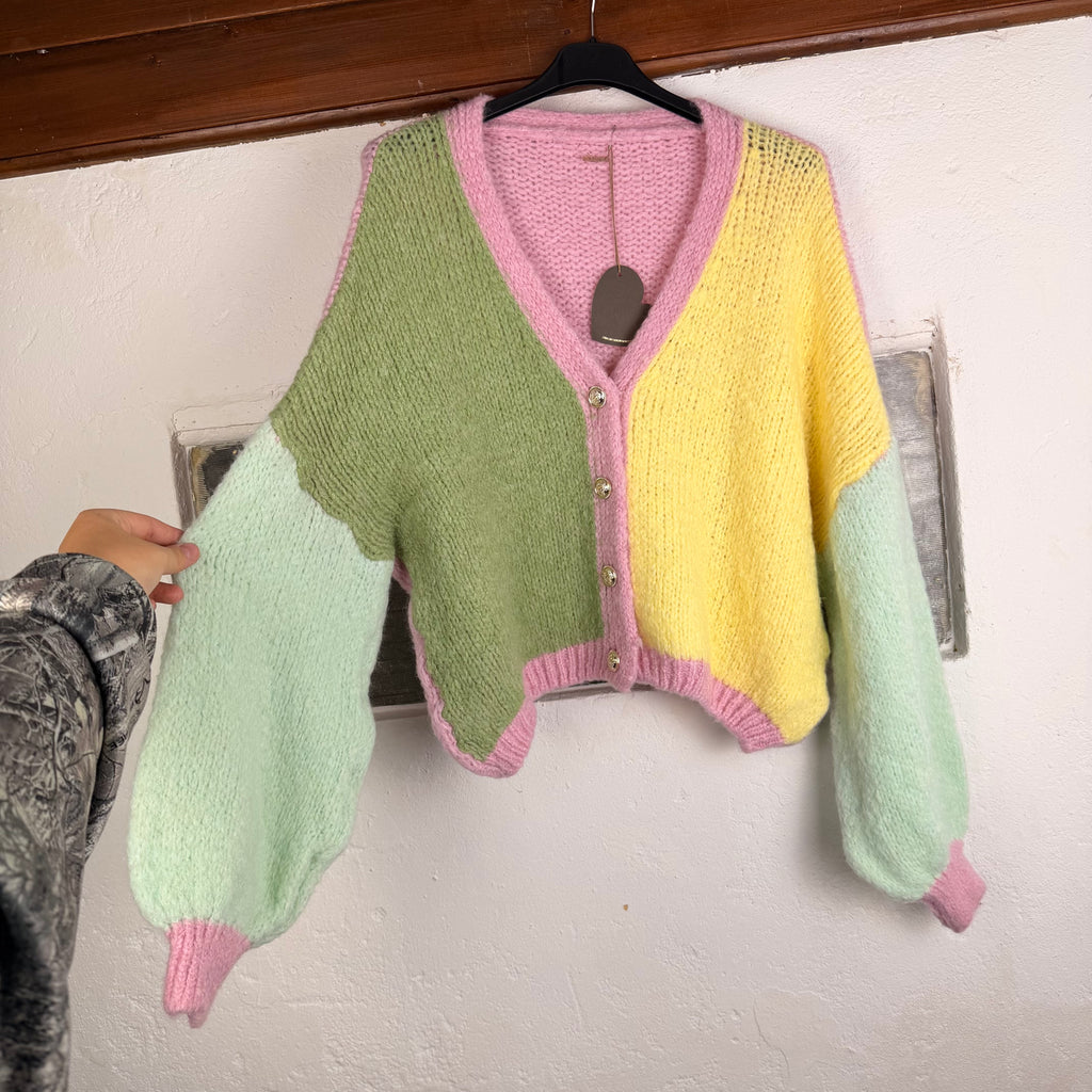Colorblock Strickjacke Pastell – Statement Cardigan