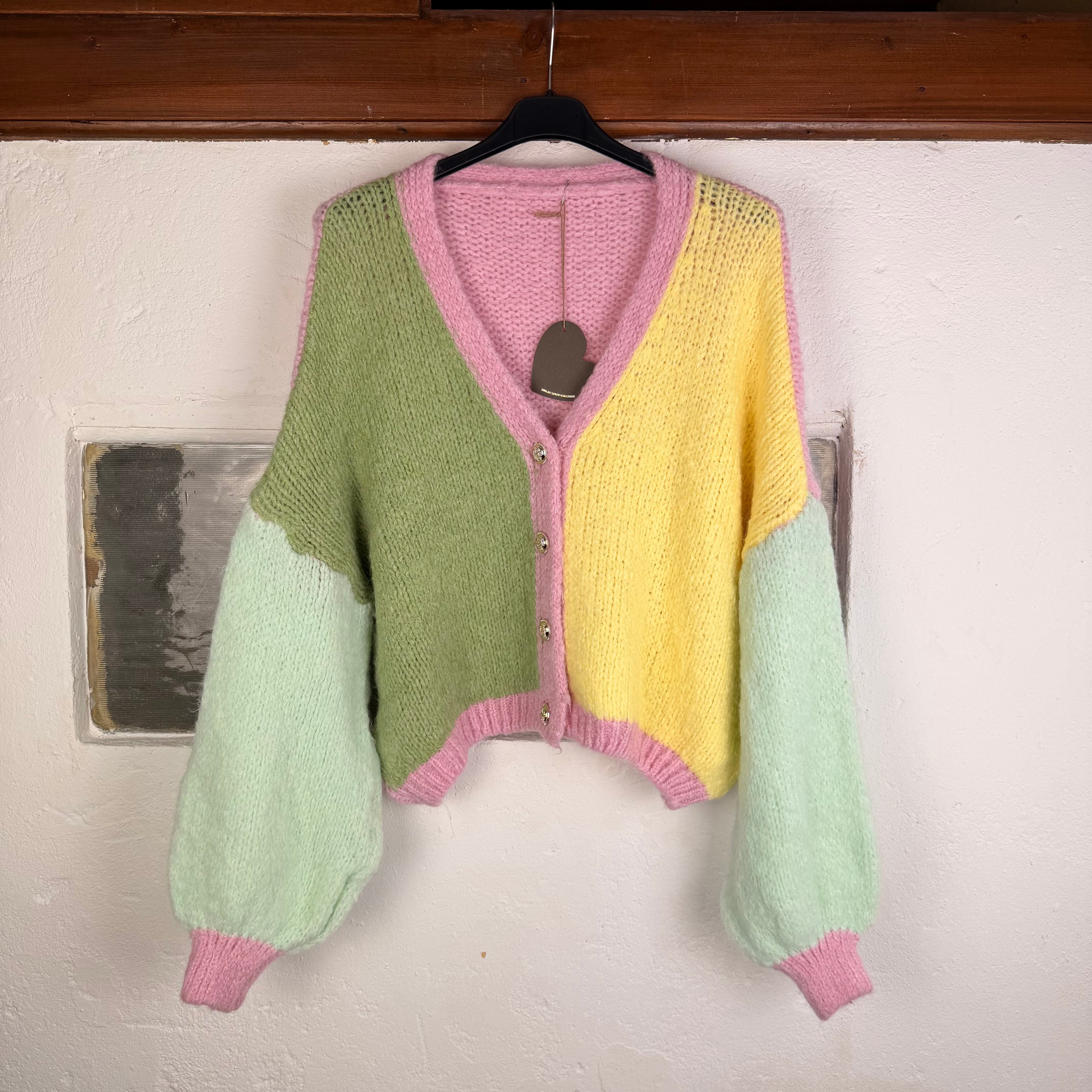 Colorblock Strickjacke Pastell – Statement Cardigan